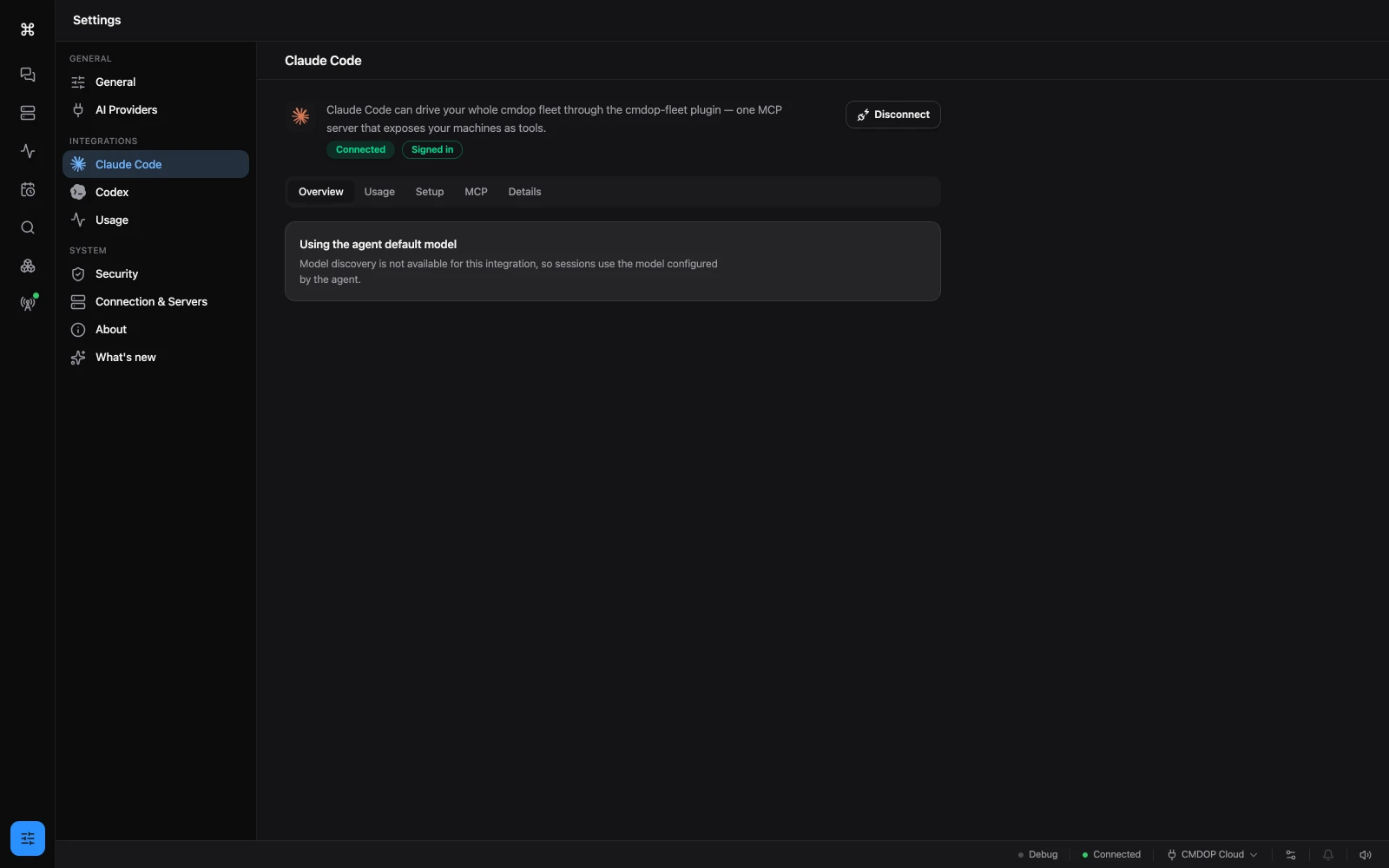 Claude Code connected as an engine — its sessions become first-class conversations